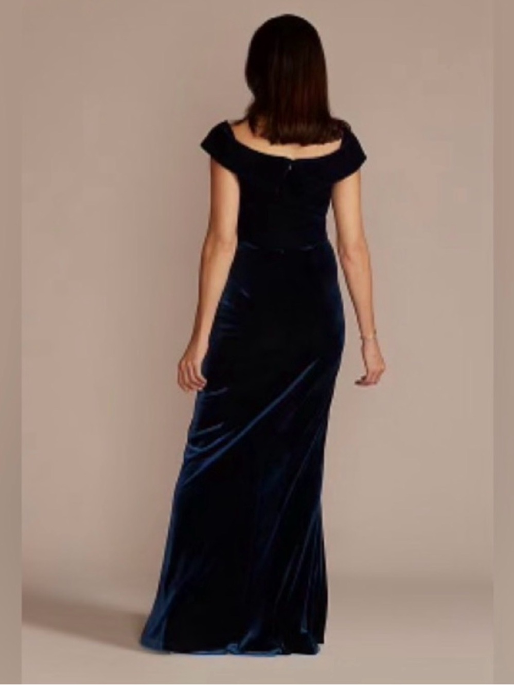 Oleg Cassini Deep Navy Velvet Off-Shoulder Maxi Dress - Picture 2 of 3